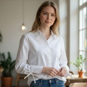 W BY WORTH Women White Button Down Shirt Tie Cuff Long Sleeve Blouse Size 8